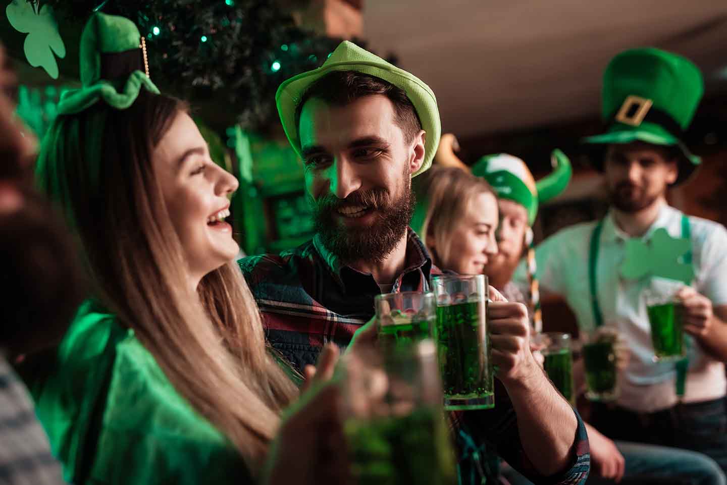 Bar goers dressed in leprechaun clothing