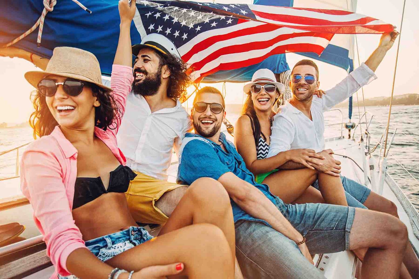 Friends celebrating the 4th of July on a boat