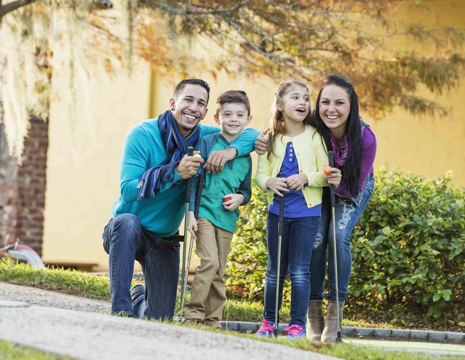 Family at mini golf course