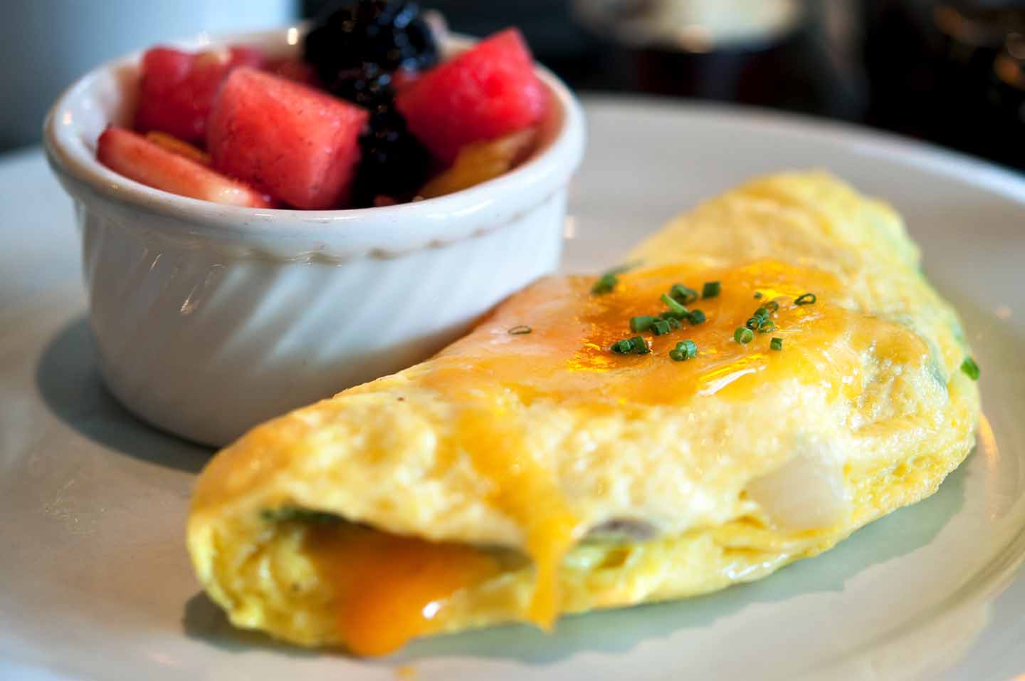 Breakfast omelette with side of fruit